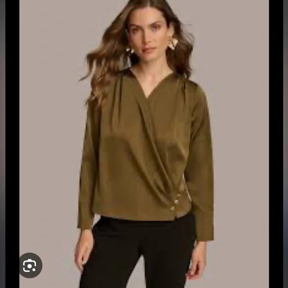 DONNA KARAN OLIVE GREEN BLOUSE - Picture 9 of 10